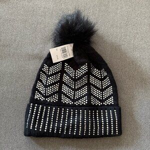 Gray & Black Knit Pom Hats with rhinestones on the front (2)